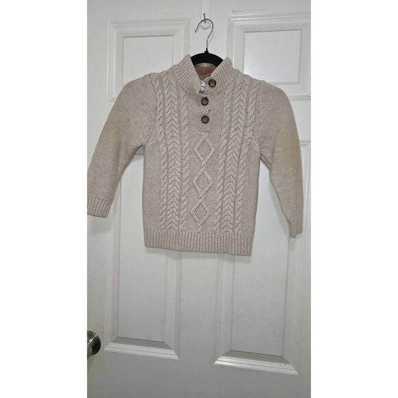 Hanna Anderson Kids Fisherman Cable Knit Beige Sweater Button Neck & Elbow Patch - Picture 2 of 6